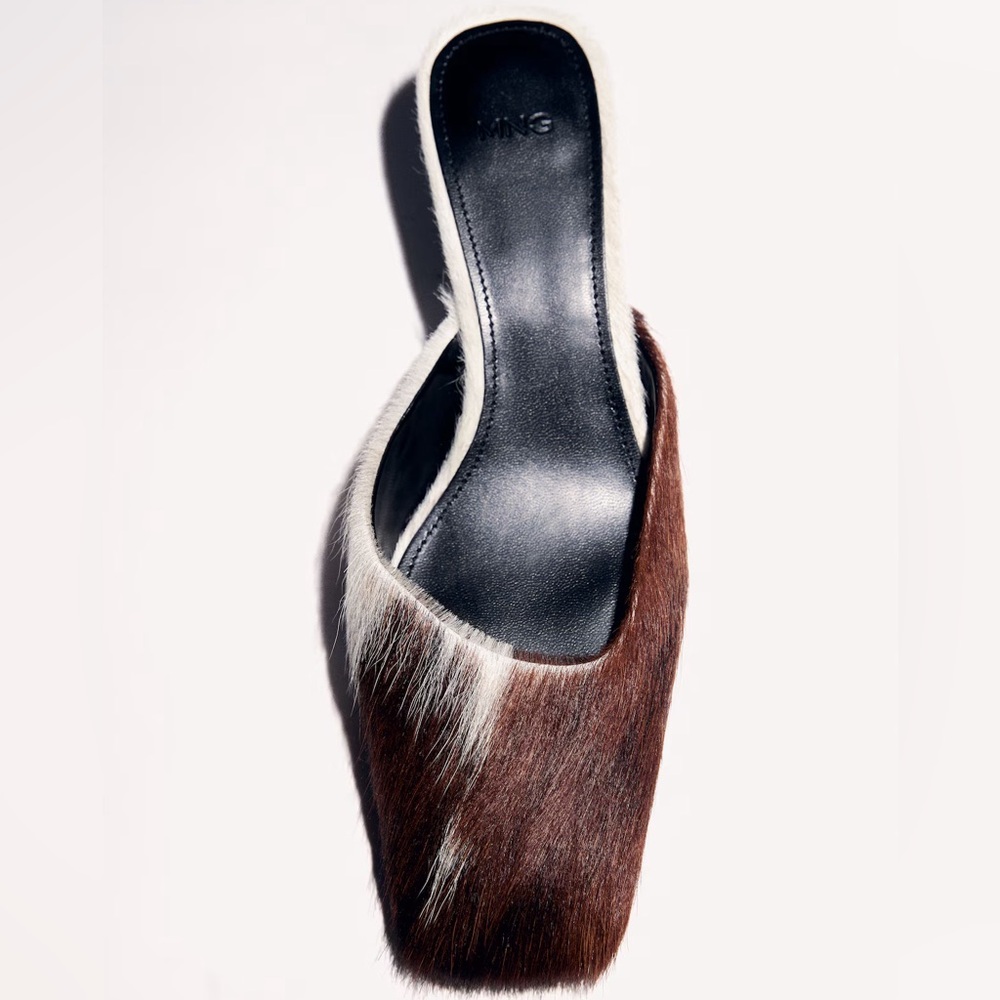 MANGO Leather Cow Print Mules - Picture 3 of 13